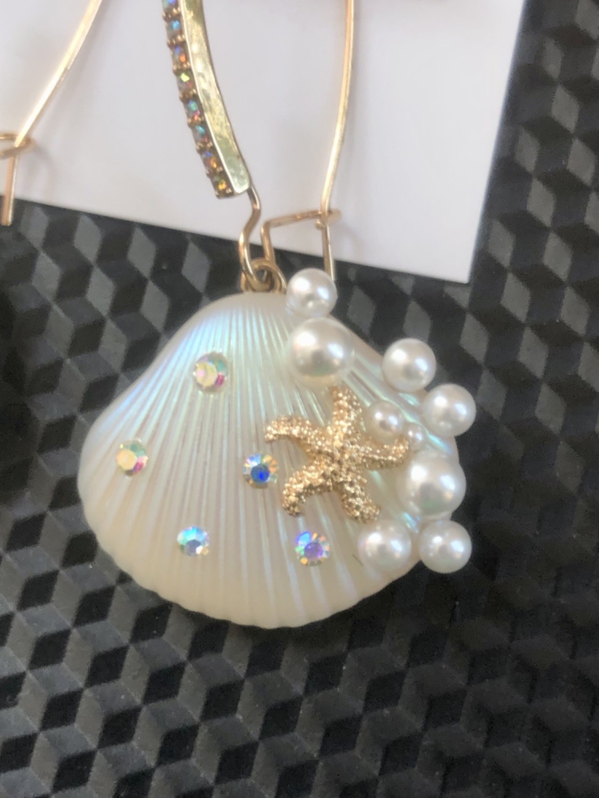 Betsey Johnson Clam Shell Starfish Faux Pearl Dangle Pierced Earrings, Beachcore