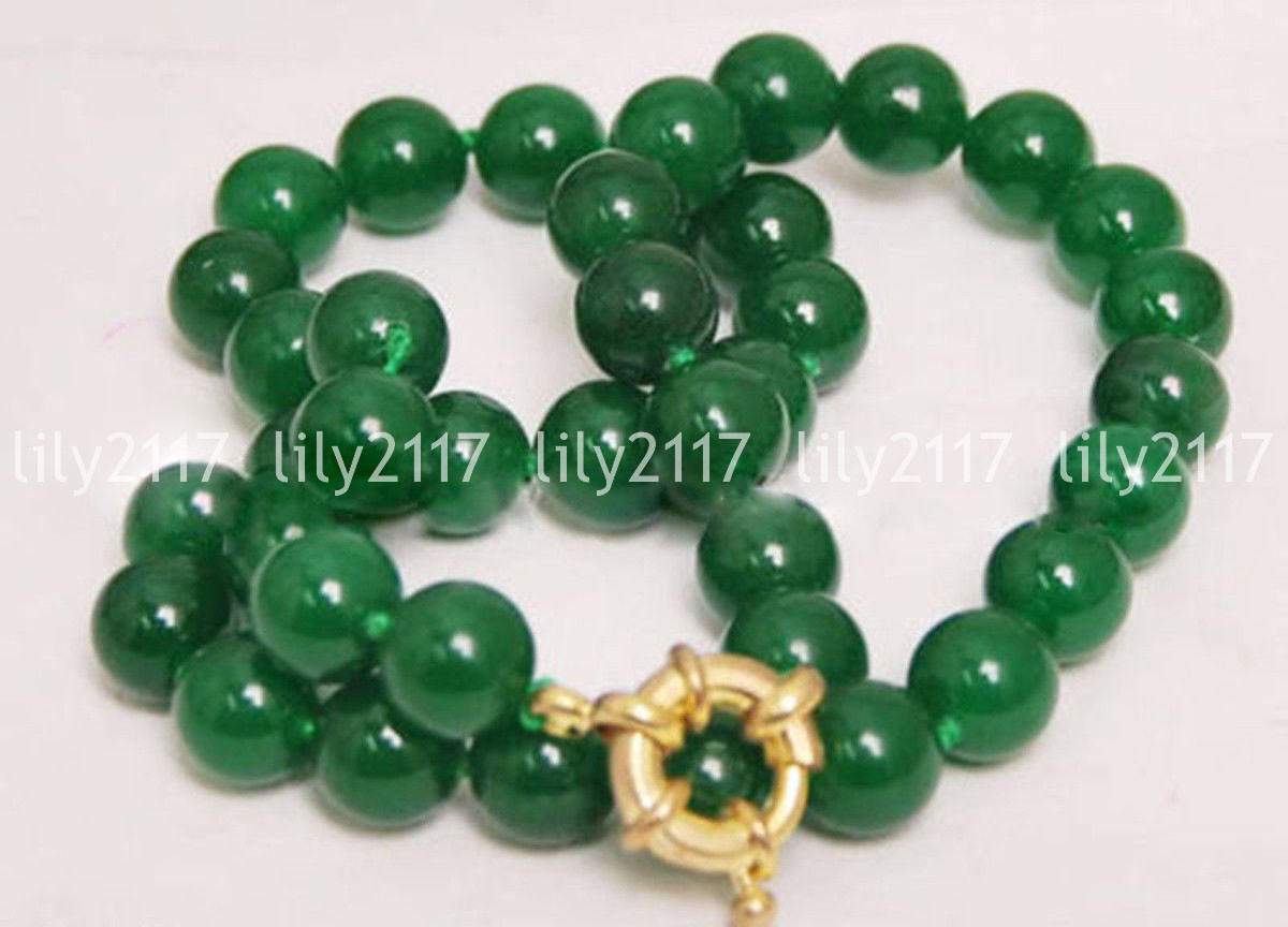 Pretty Natural 6/8/10/12/14mm Green Jade Gemstone Round Beads Necklace 18″ AAA