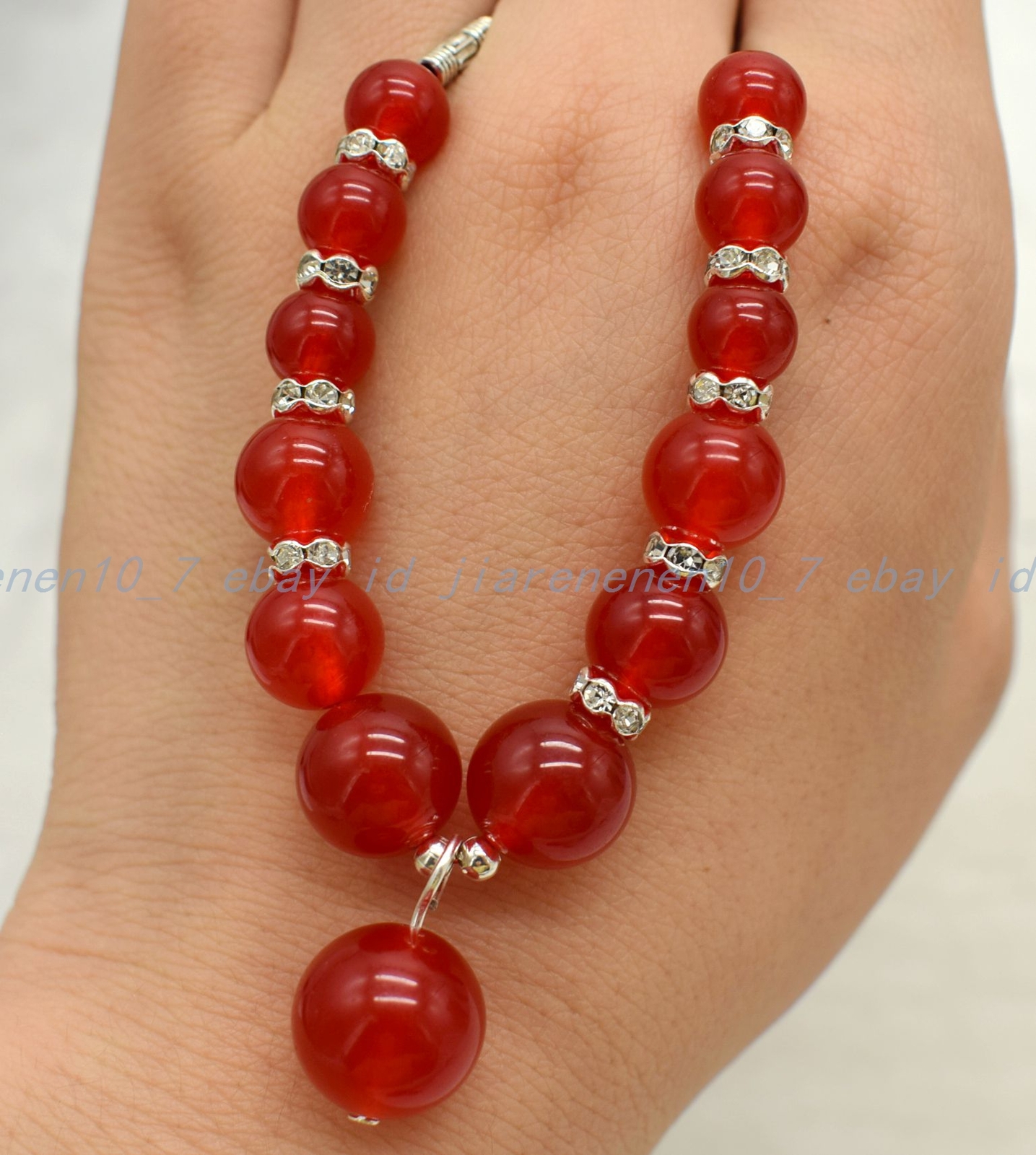 Elegant 6-12mm Red Jade Gemstone Round Beads Bracelet Necklace 18-32/7.5 In