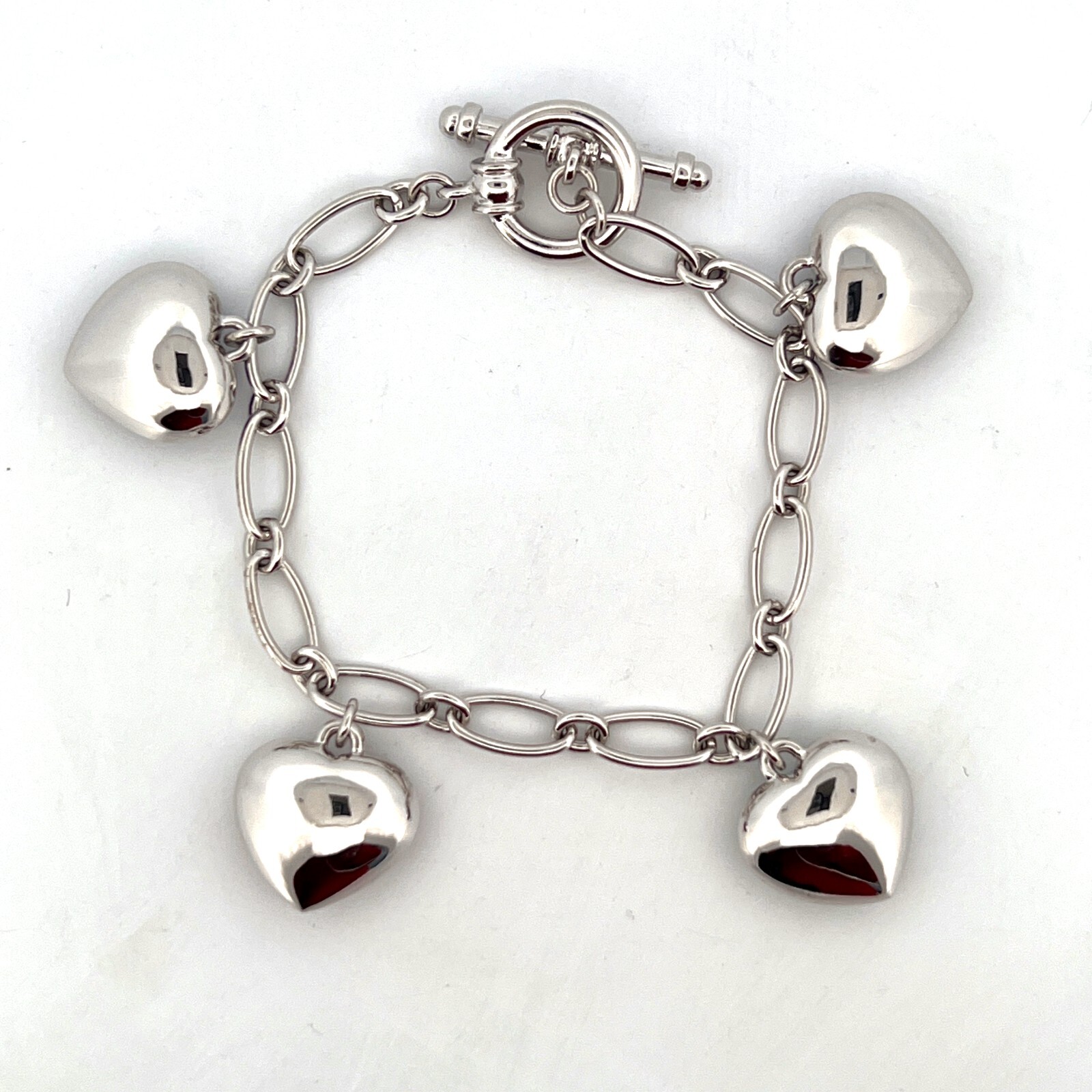 Rhodium Plated Multi-Coloured Heart Charm Bracelet Set With Enamel And Crystals