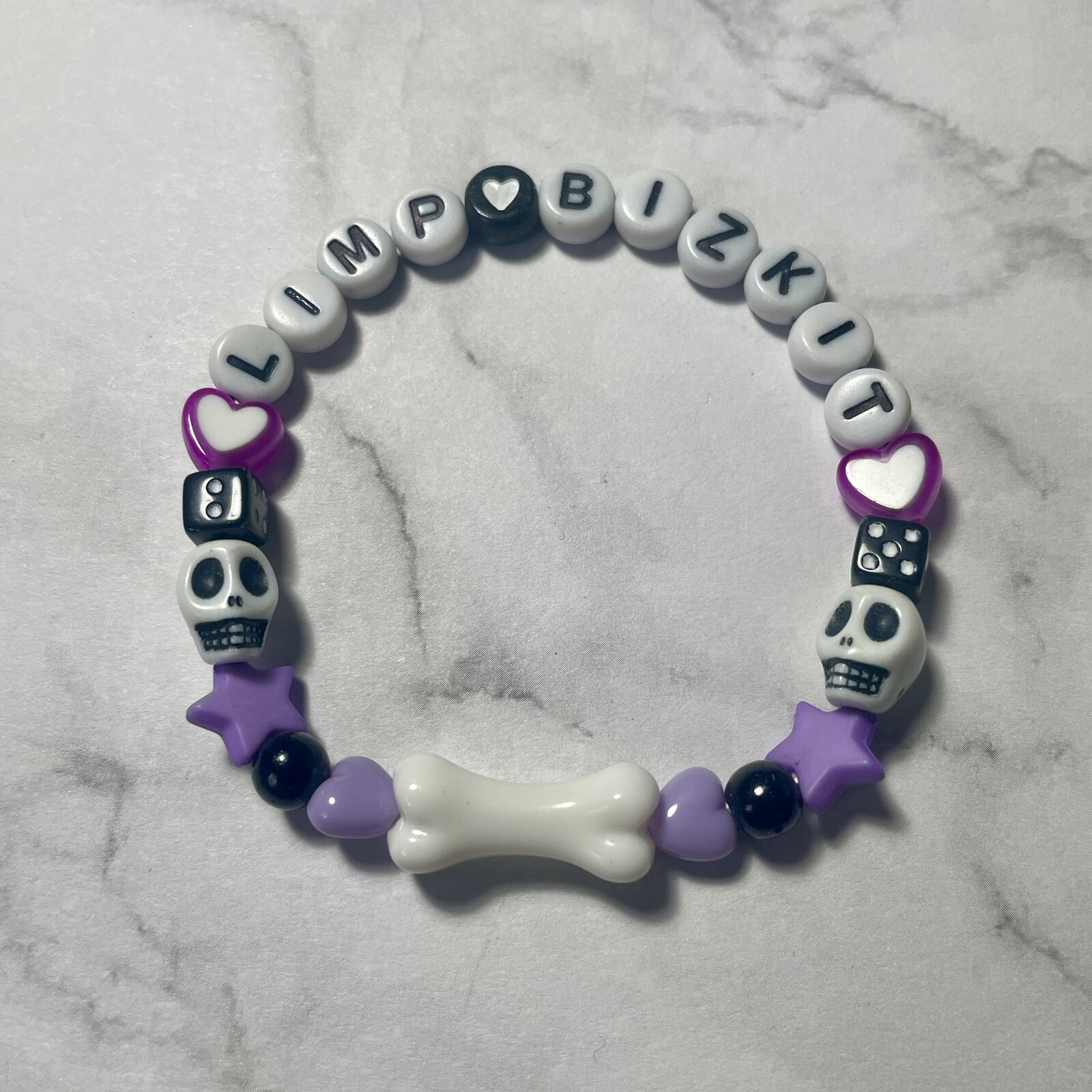 Limp Bizkit Stretchy Friendship Bracelet Black White Purple Skull Alternative