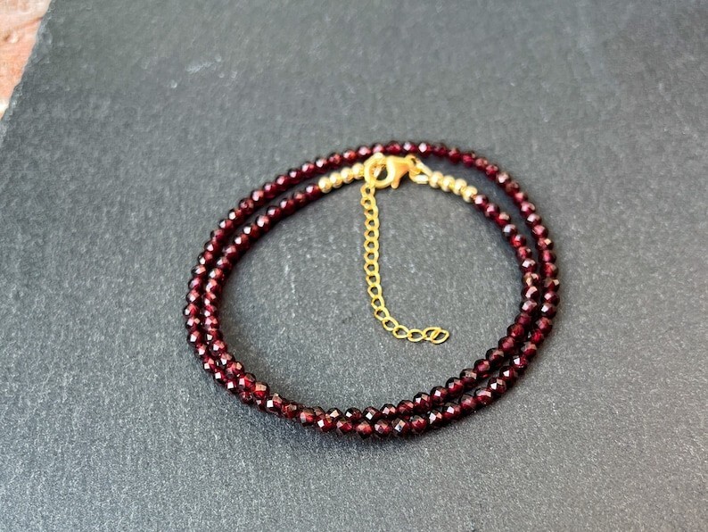 A+++++ Nature Garnet Faceted Round Gemstone Beads Handmade Women Necklaces 18”
