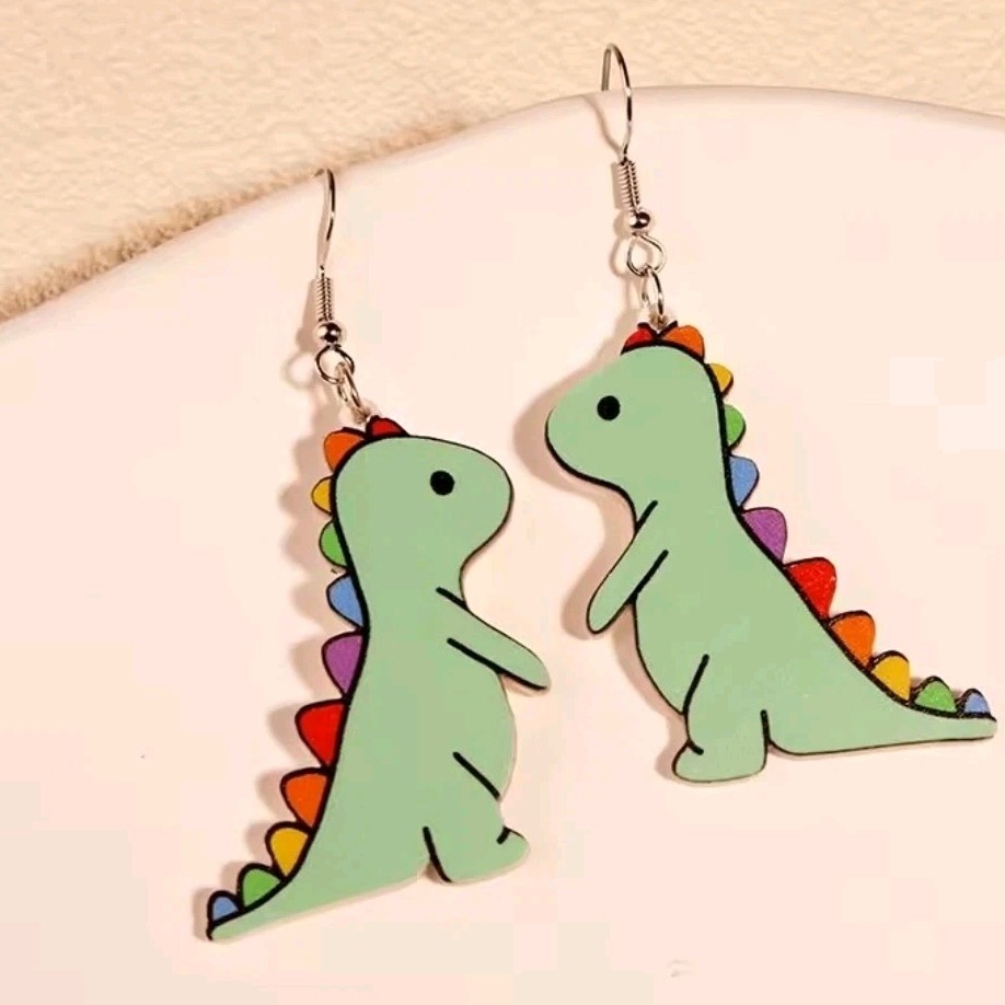 Women’s Fashion Novelty Jewelry Green Dinosaur Earrings RE
