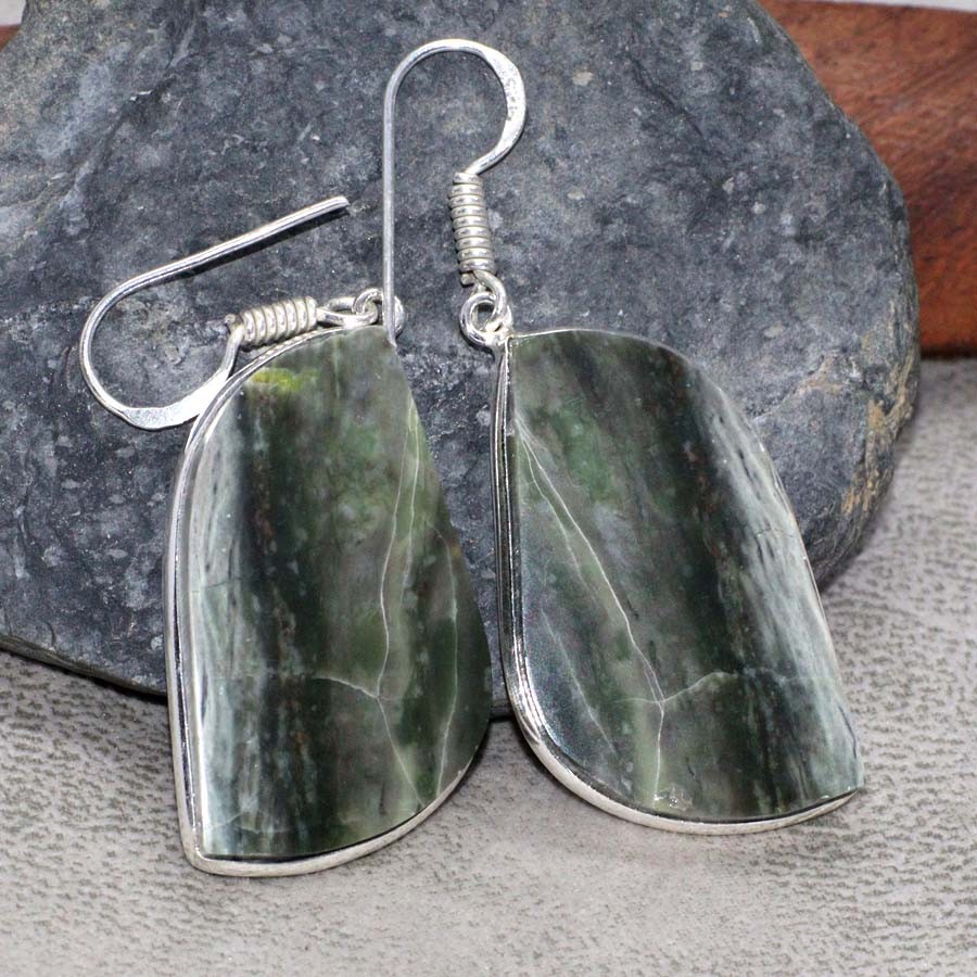 925 Silver Plated Larsonite Earrings Handmade Gemstone Jewelry Size 2″ GW