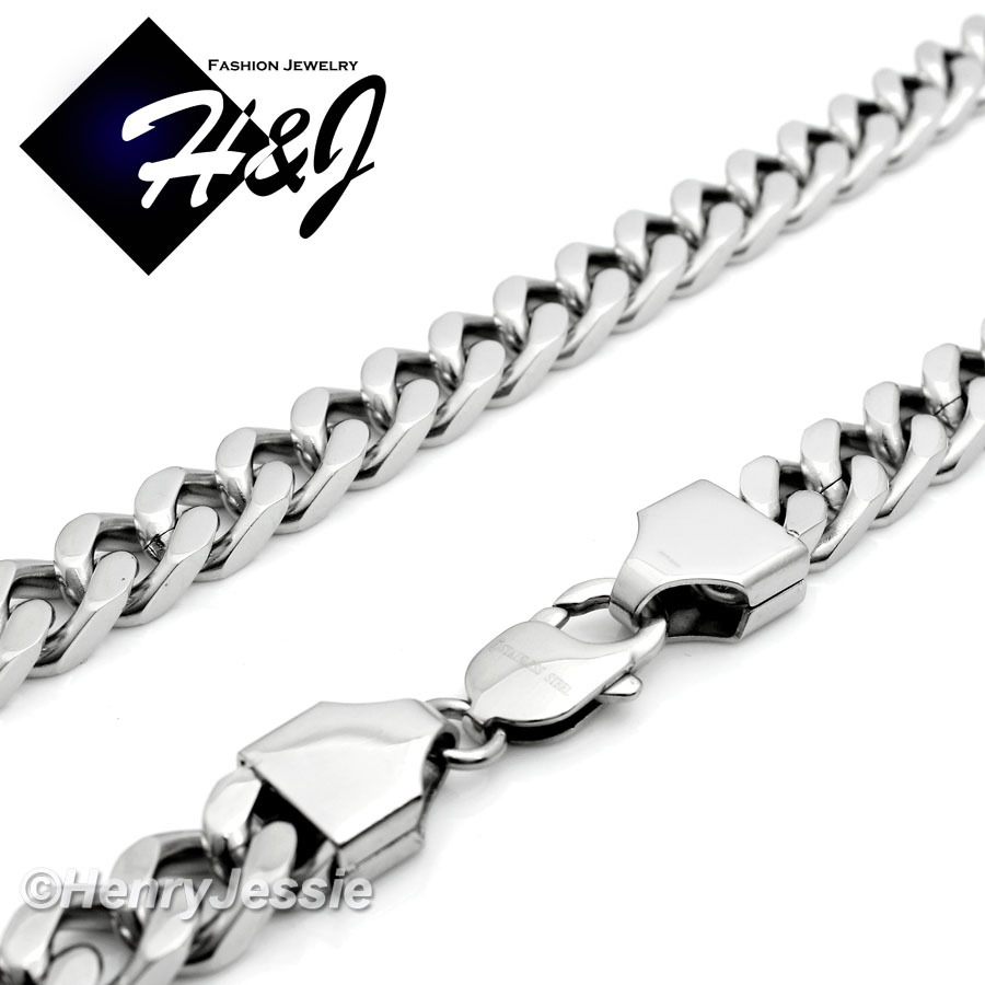 24″MEN Stainless Steel HEAVY 9mm Silver Cuban Curb Necklace Cross Pendant*K20