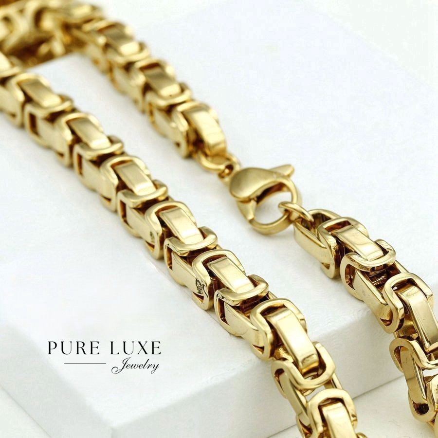 Men’s 20″Stainless Steel 8mm Byzantine Link Chain Thick Heavy Gold plated*BOX