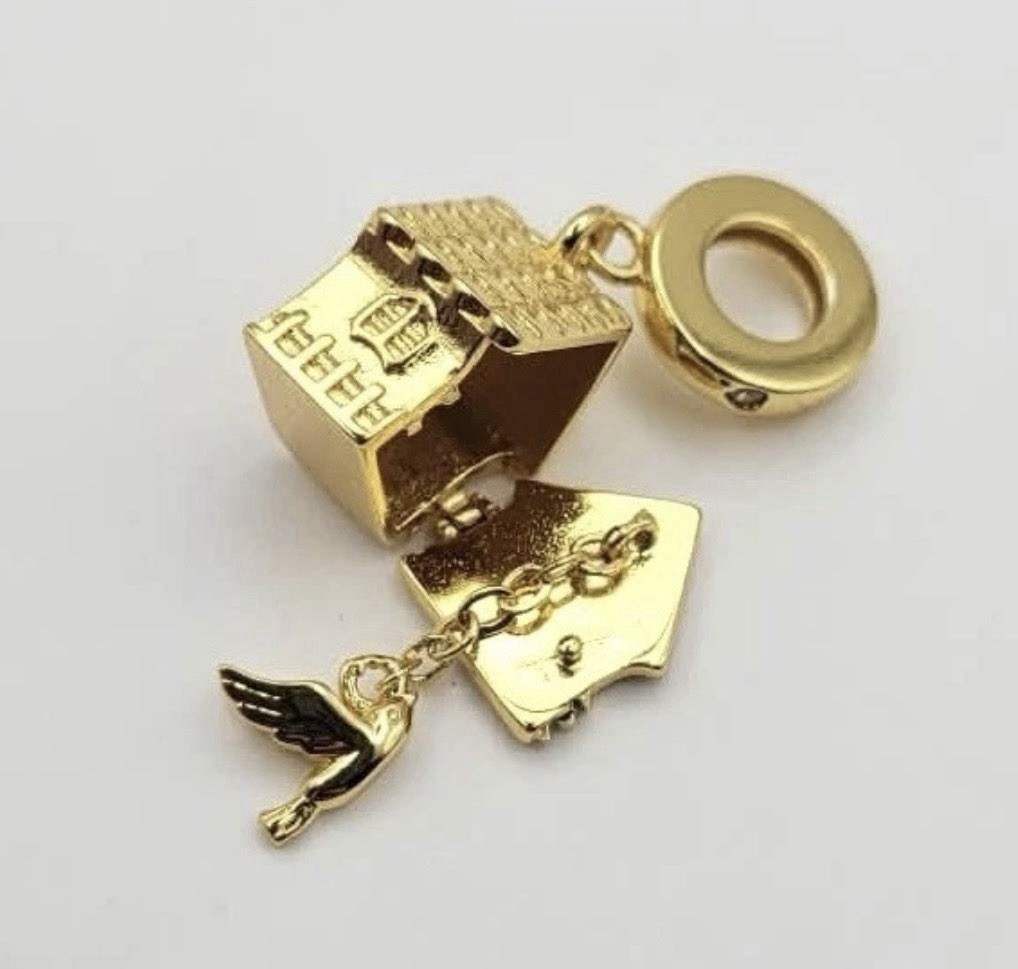 925 Sterling Silver Hinged Open/Close Cuckoo Clock Charm Pendant