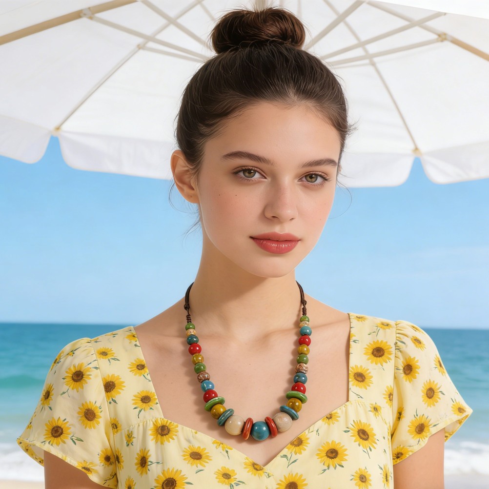 1 Pc Colorful Ceramic Bead Necklace Lightweight Durable Boho Jewelry for Women