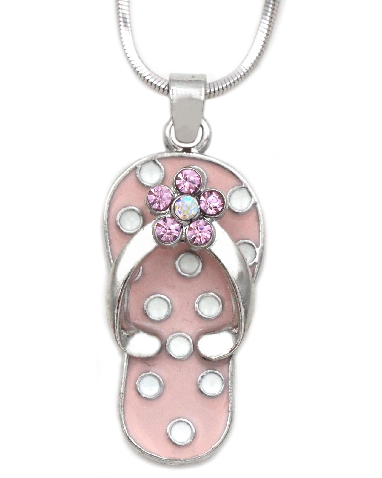 Polka Dot Flip Flop Beach Sandal Slipper Pendant Necklace Crystal Flower Jewelry