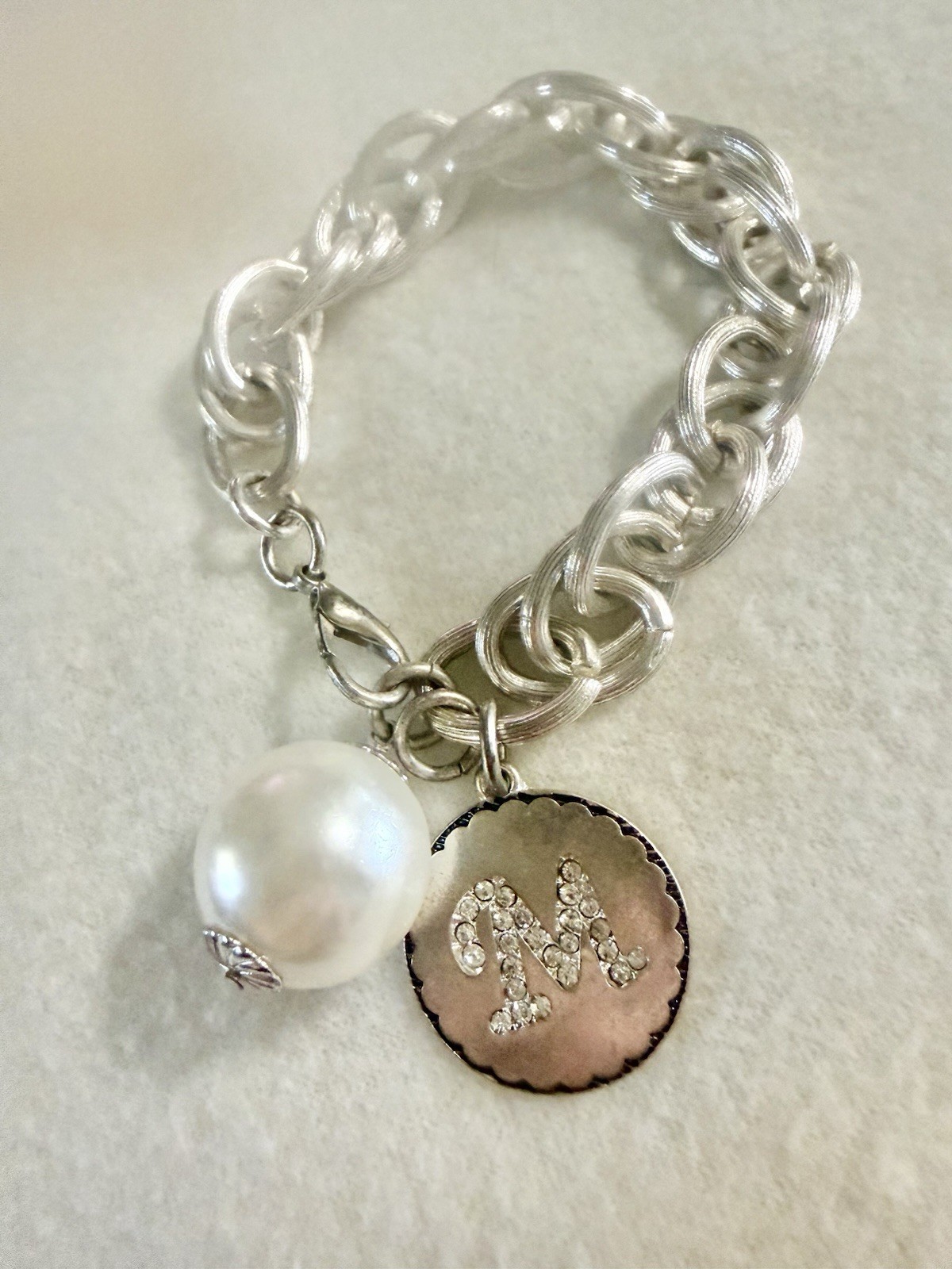 John Wind Sorority Gal Cotton Pearl Initial Bracelet Silver Initial M