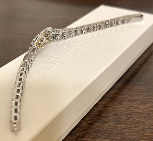 Silver Sapphire Blue CZ & Diamond CZ Art Deco Art Nouveau Inspired Bracelet NWT