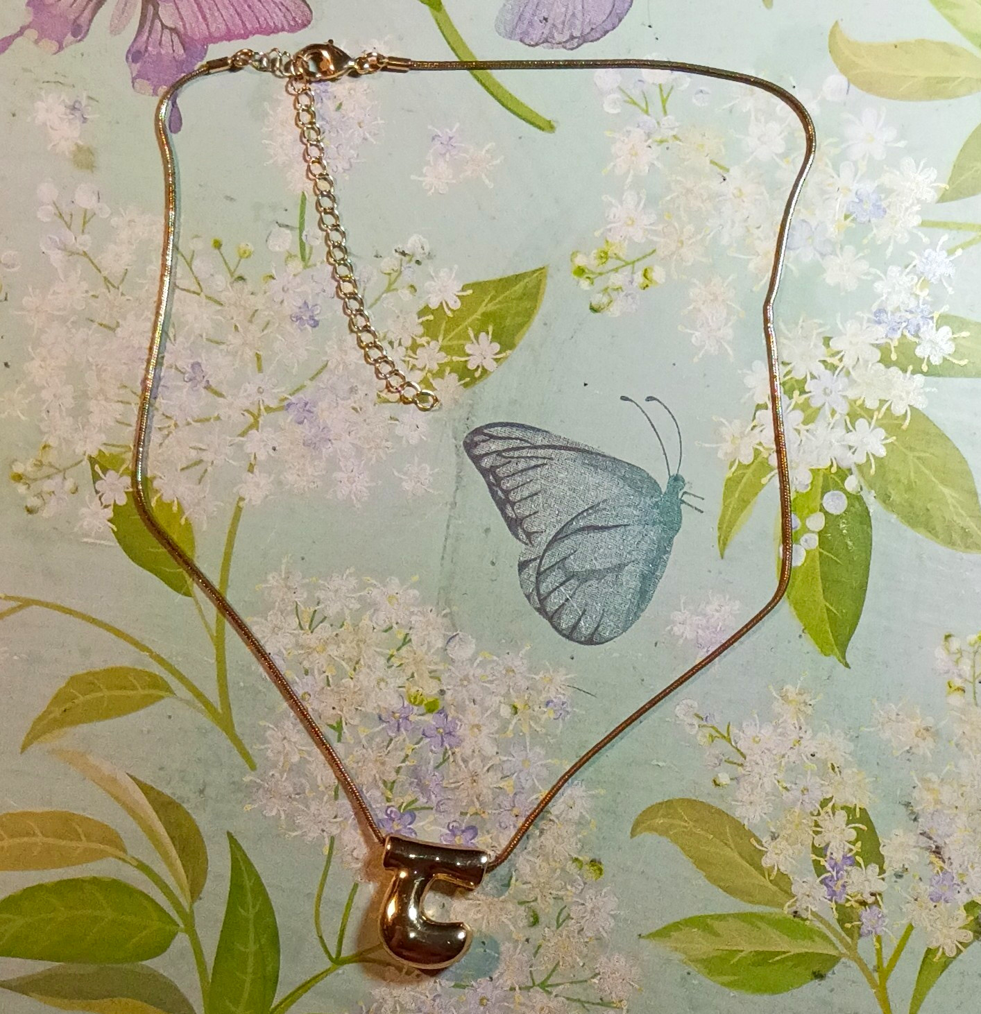 Gold Tone Metal Snake Chain Necklace Letter J Pendant Adjustable Lobster