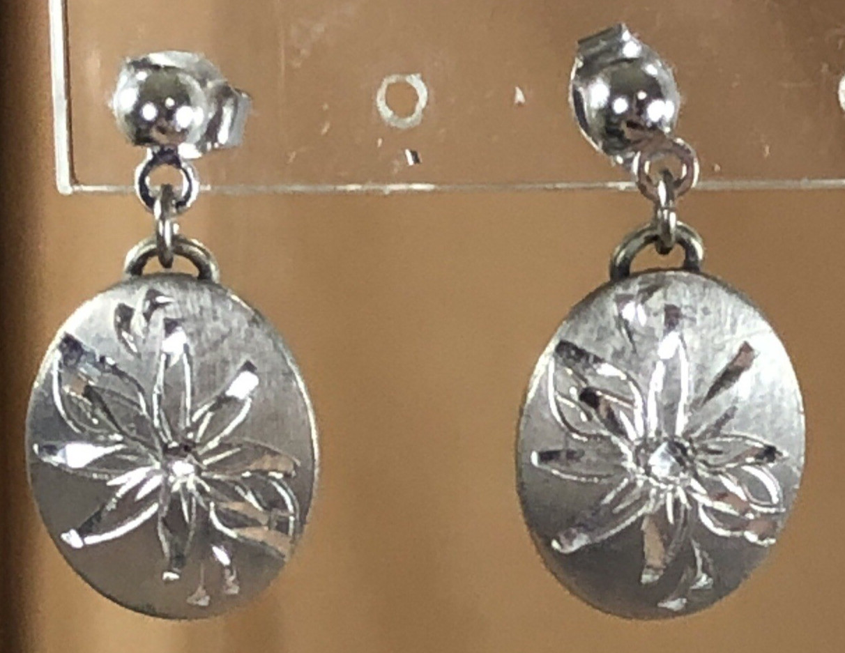 Lighthouse Pewter Earrings Hand Engraved Flower Dangle – 1 inch