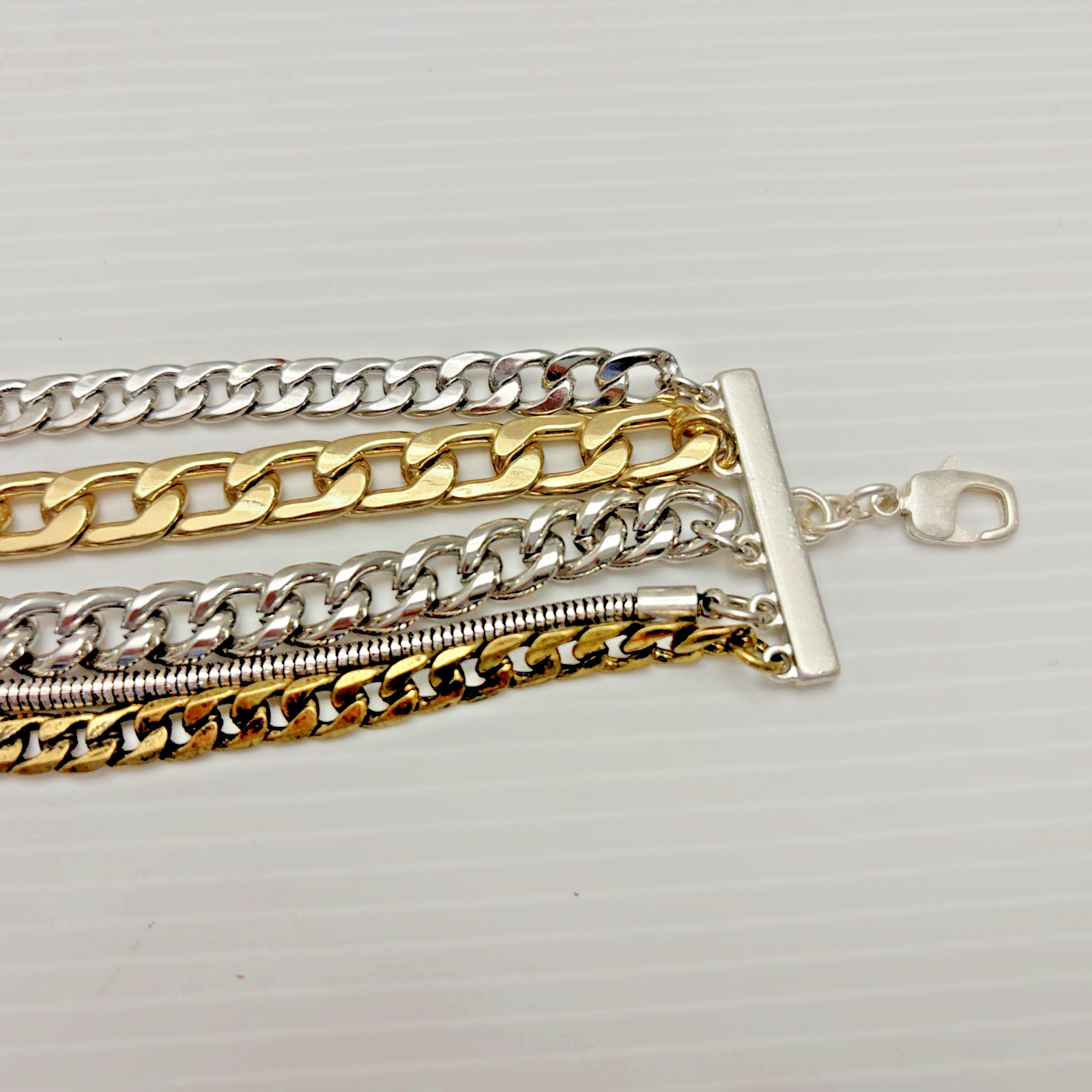 Jenny Bird Bracelet Two Tone Mixed Chain Link Multi Strand Jewelry 7-9″ Signed