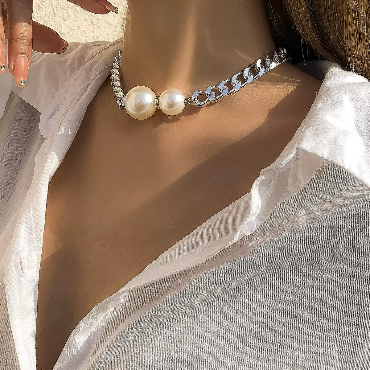 Chunky Cuban Link Choker Silver Color Necklace Womens Fashion Jewelry RAA