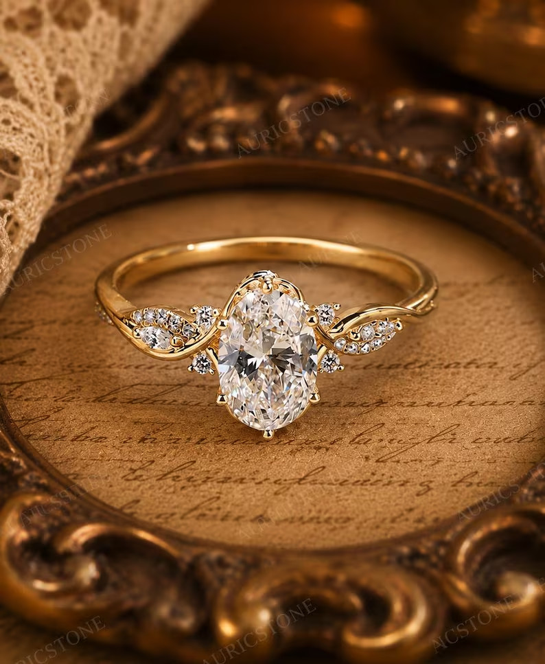 Lab Created Moissanite Ring, Base Metal: Brass Finish: Gold Plated, Gift
