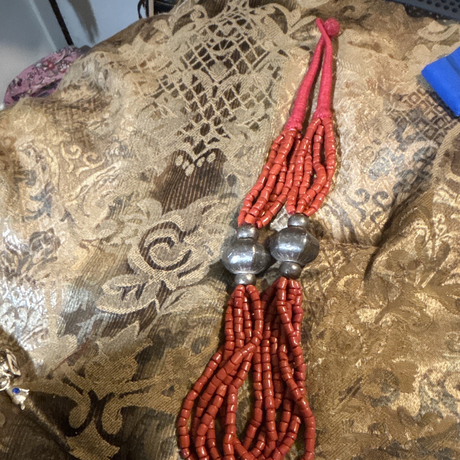 Antique Naga Himalayan Tribal Necklace – Sherpa Red Coral Glass Beads 163.6g 23″