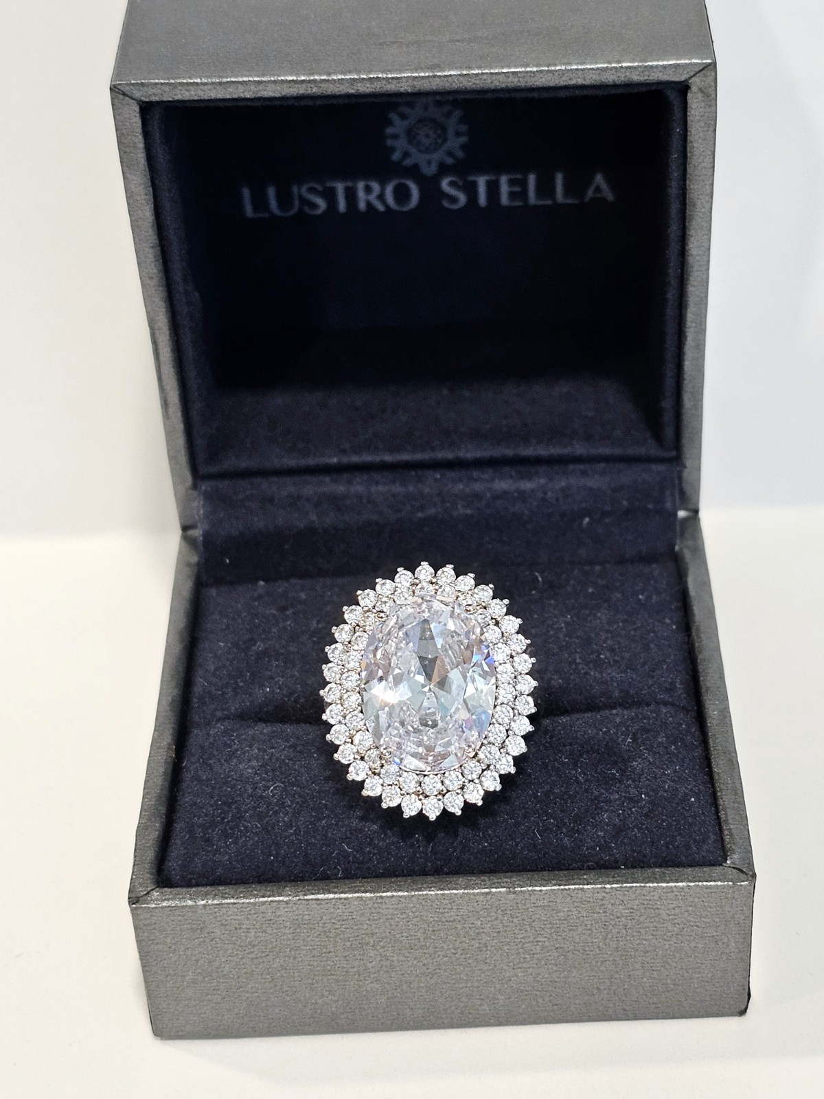 Lustro Stella sterling silver CZ cocktail ring sz 6 in box