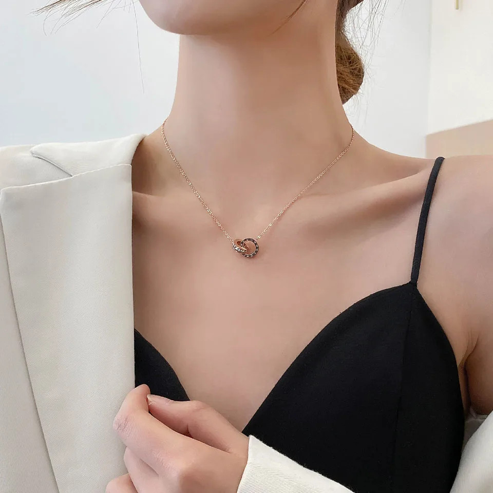 Yupsk Elegant Crystal Circle Choker Fashion Roman Digital Stainless Steel Gold S