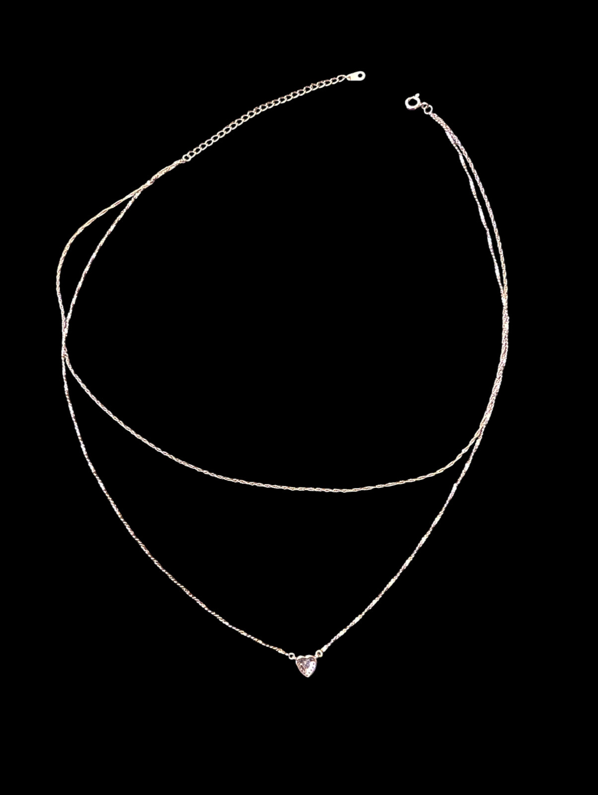 Sunstone Imports Silver Double Layered CZ Heart 5.1mm Pendant 19.25″ Necklace