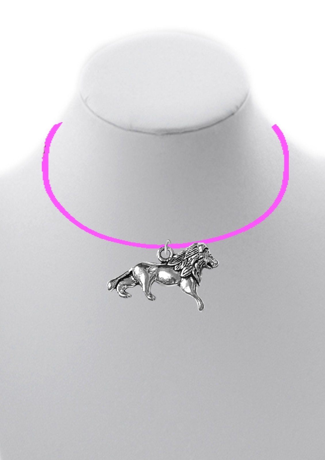 ch126 Lion silver tone PENDENT ON A PINK CORD Necklace