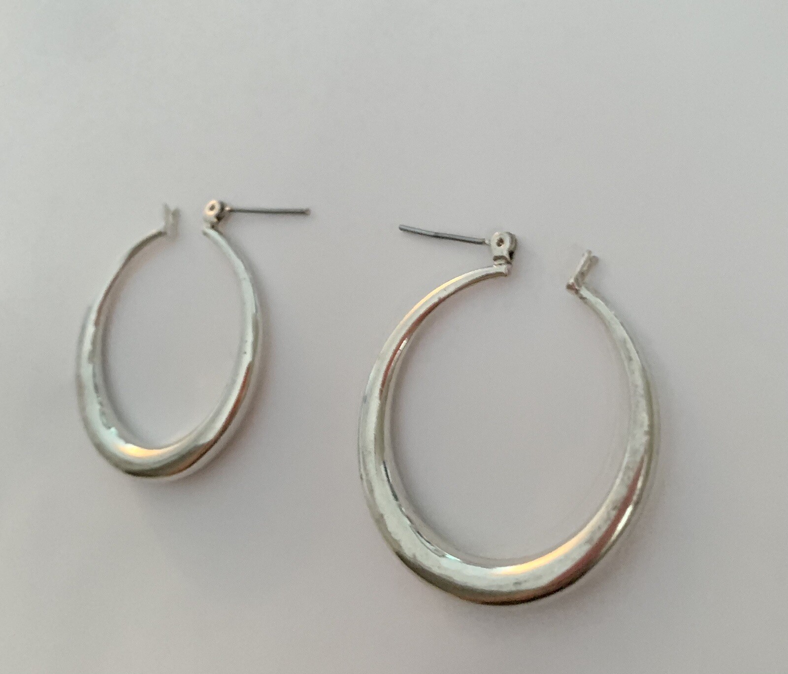 Silver PLATED HOOP Earrings. Diameter 1.4 in