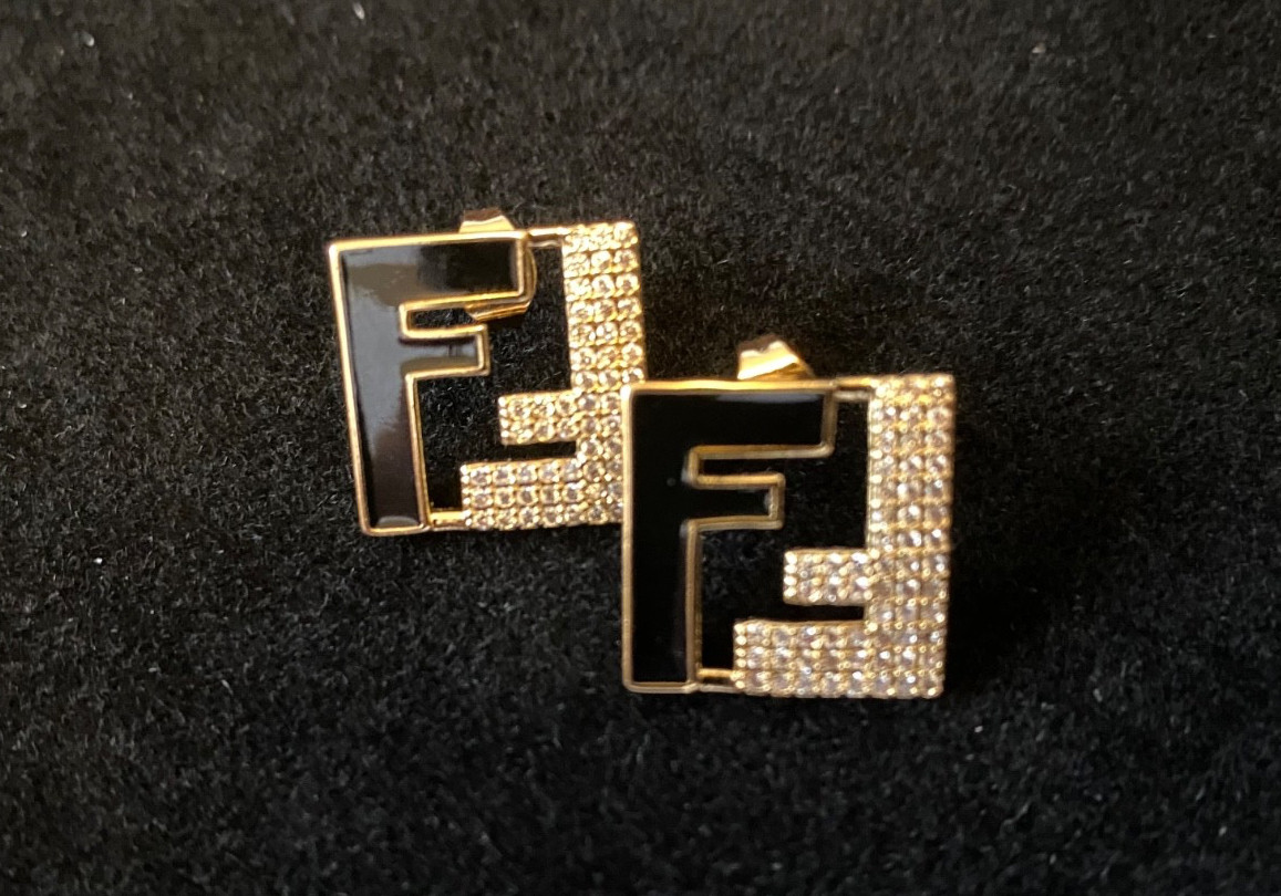 Stunning Women’s Fendi FF Square Stud Earrings – Gold Tone