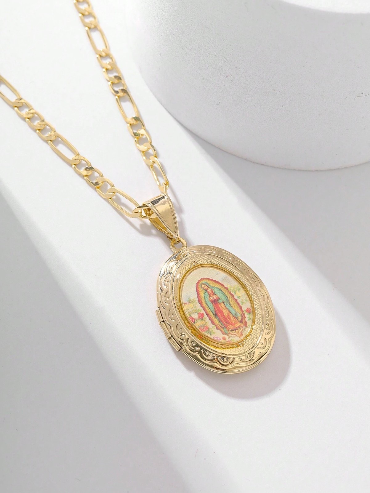 Our Lady of Guadalupe Virgin Mary Locket Necklace Gold Plated Stainless Steel