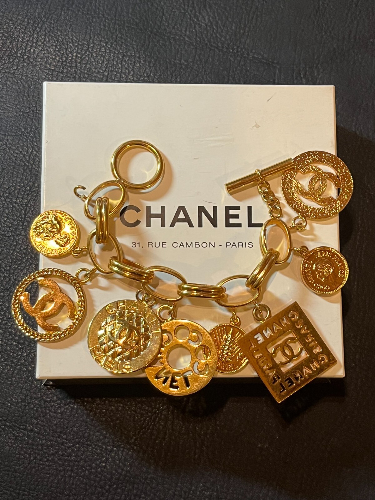 CHANEL Bracelet Bangle AUTH Coco Mark chain Logo Vintage Rare GOLD Icon 93A F/S