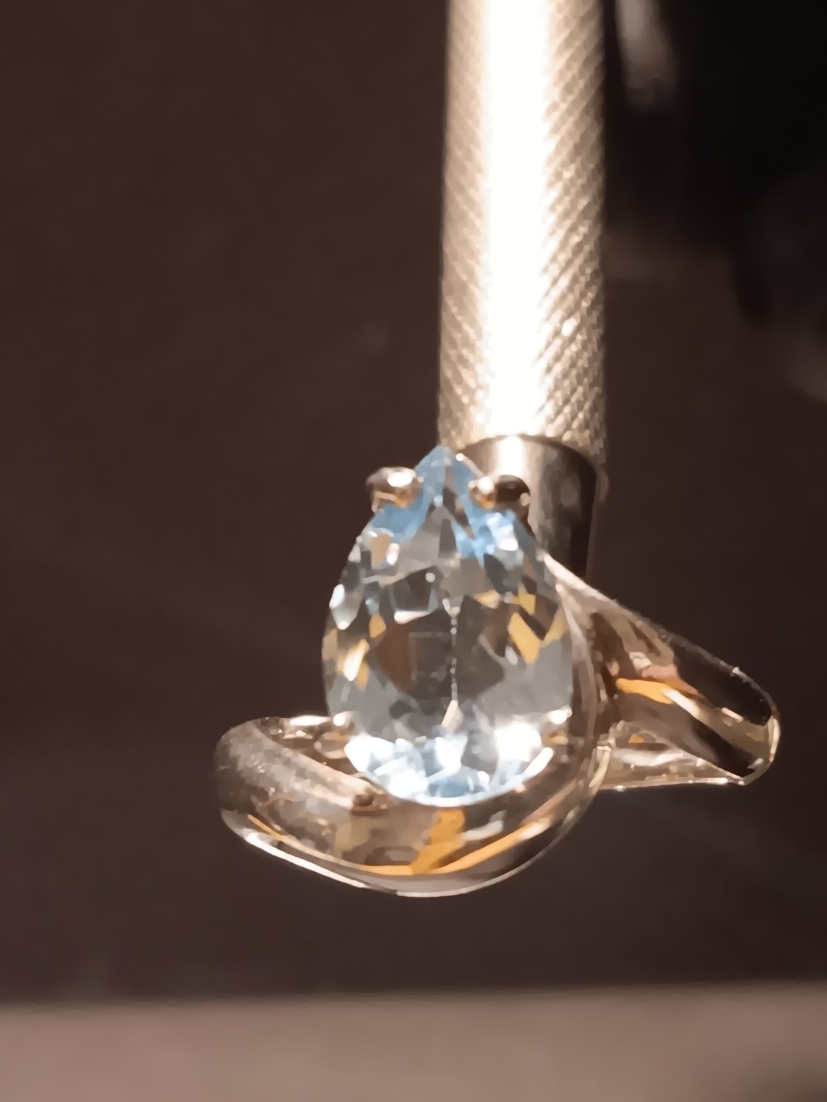 Silver Flawless Blue Topaz Retro Style Pear Shape Ring Size 7