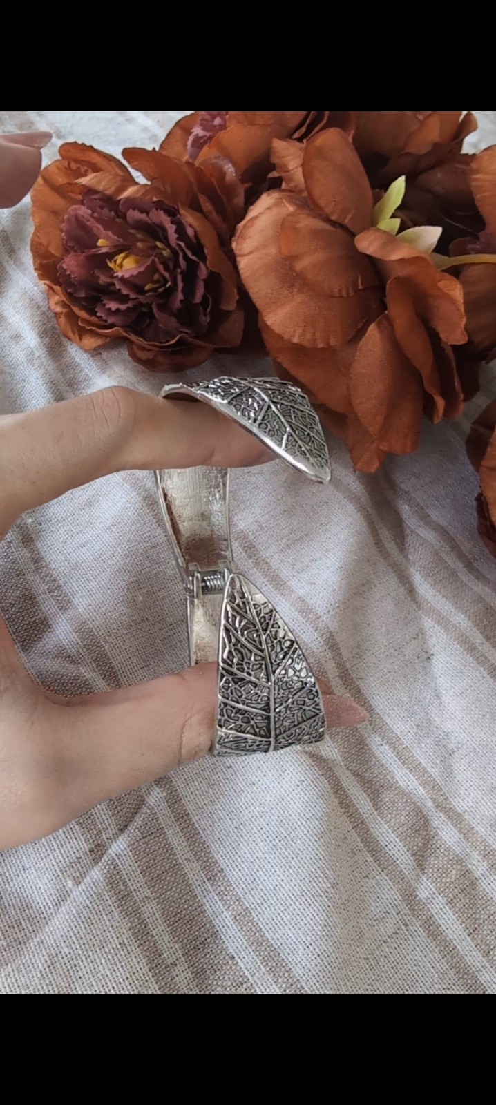 Silver Tone Wide Hinged Cuff Bracelet with Etched Geometric Pattern, Metal