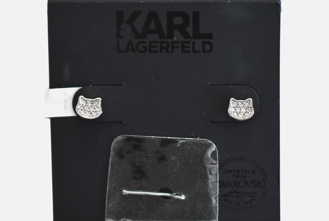 $49 New KARL LAGERFELD Swarovski Choupette Cat Mini Pave Stud Earrings