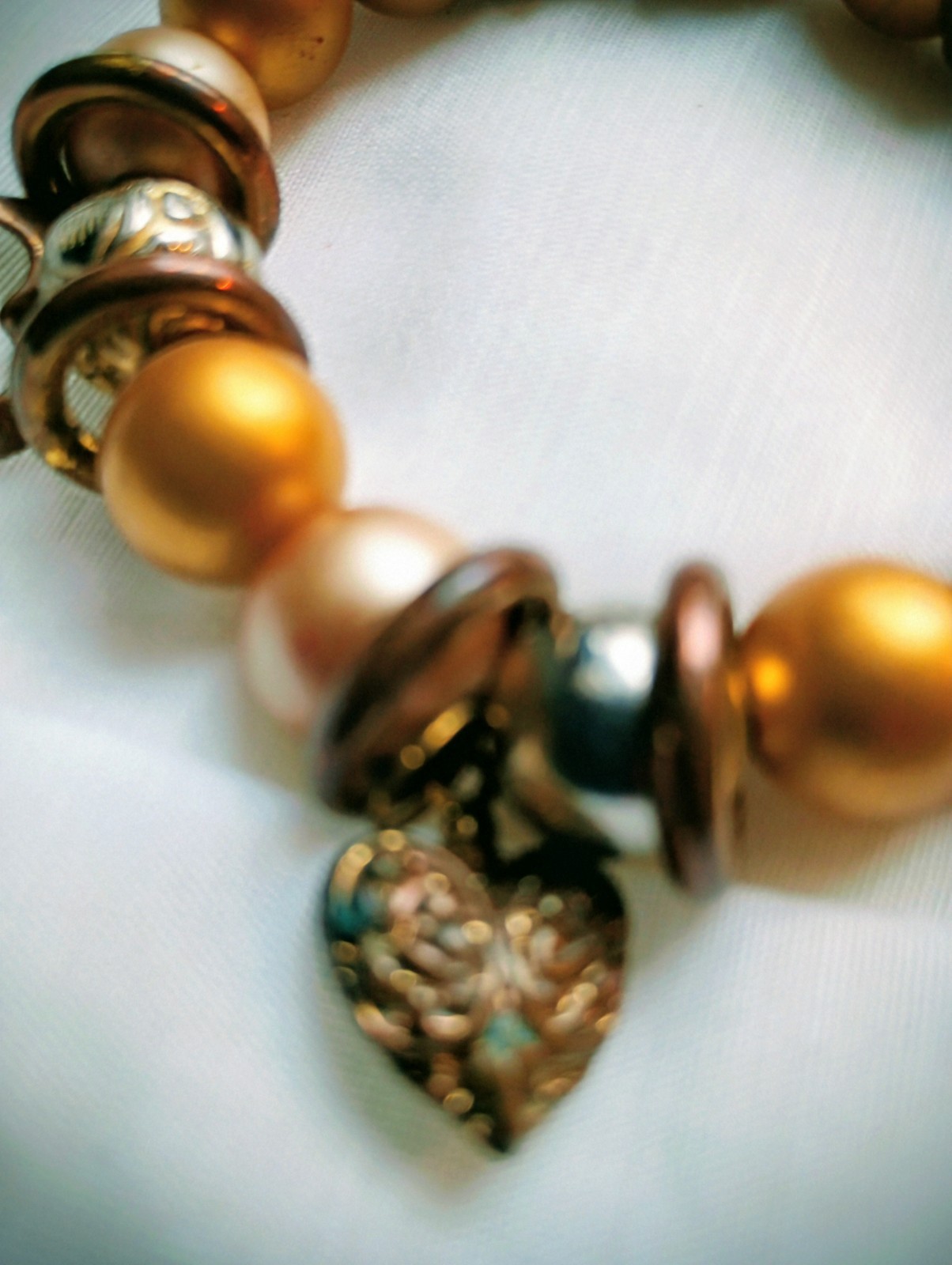 Heart Valentine Charm Stretch Bracelet With Hearts & Golden Beads Gift Boxed