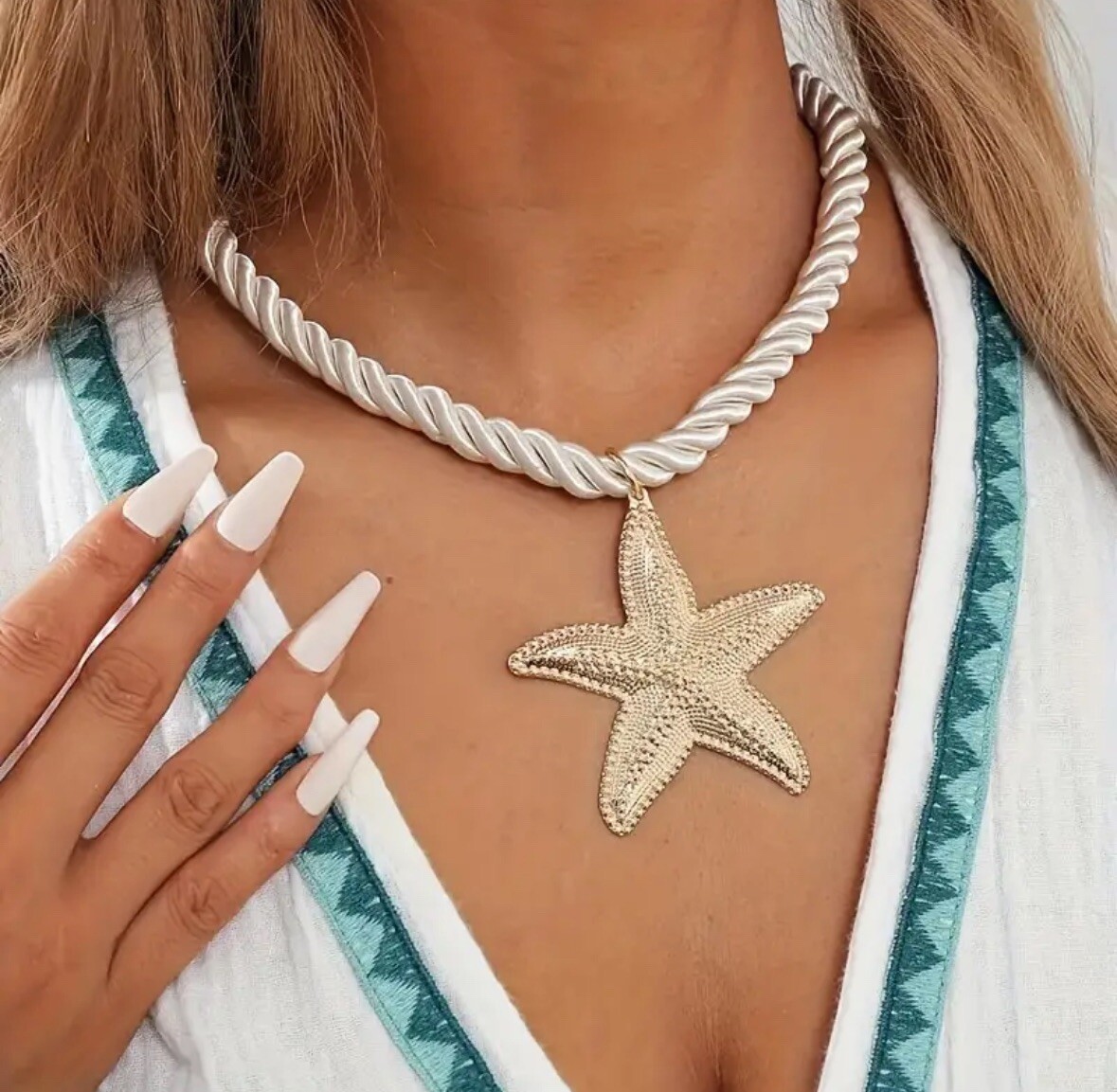 Boutique Starfish Cord Necklace Gold Pendant Beach Boho Mermaid Chunky🇺🇸