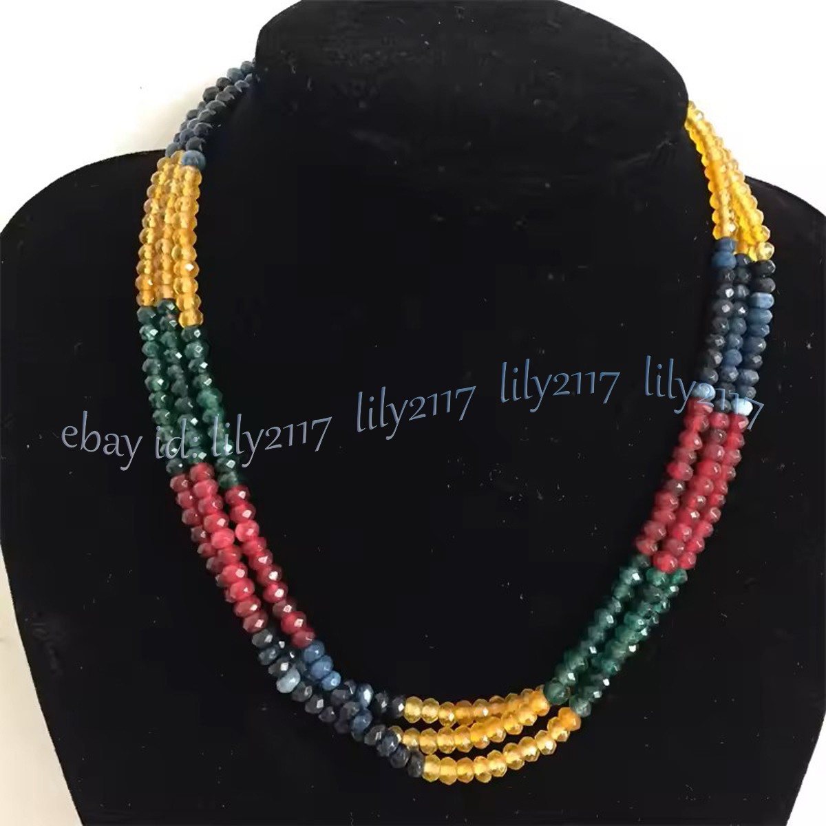 3 Rows Natural Multicolor Jade Faceted Gemstone Rondelle Beads Necklace 18-20”