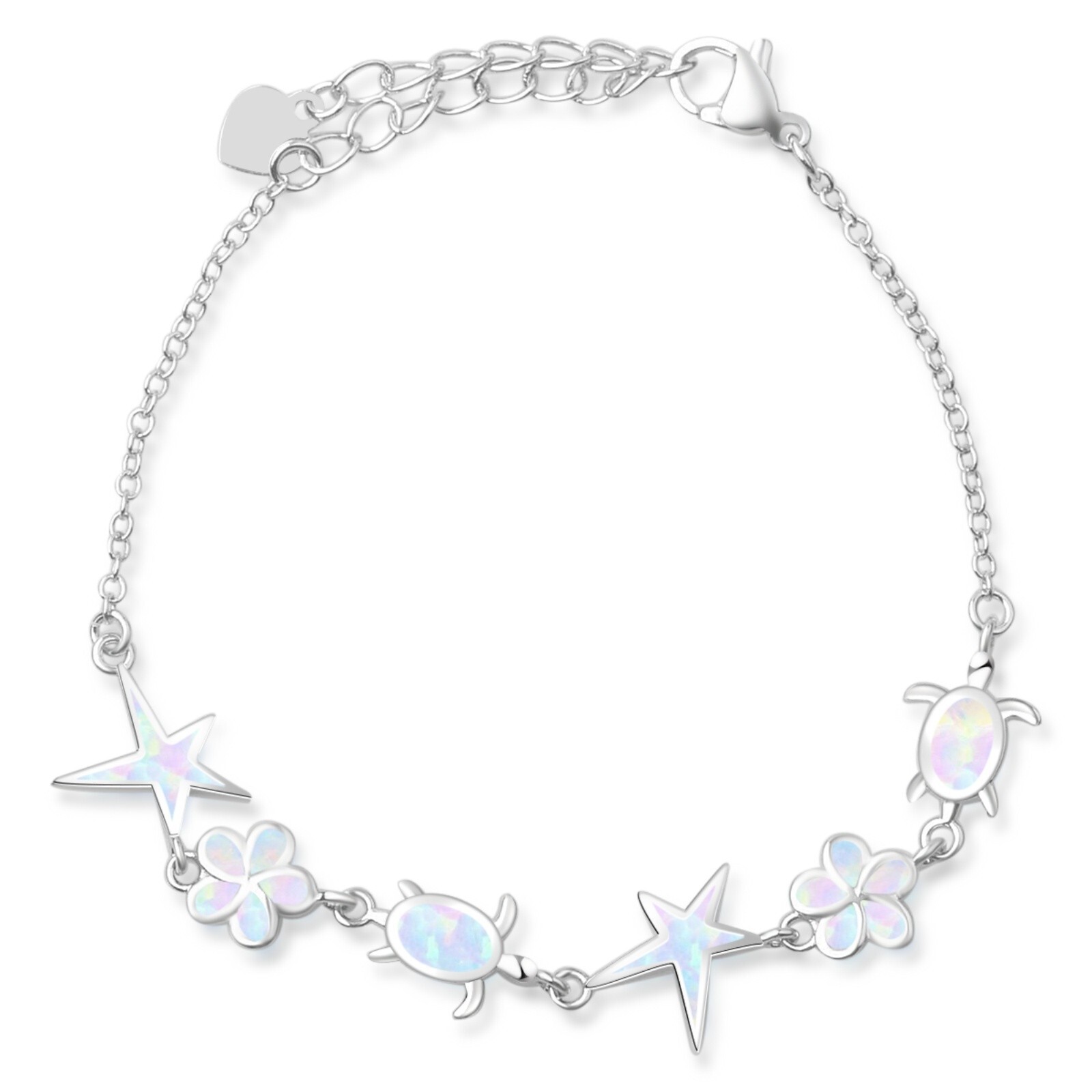 Hawaii Beach White Opal Starfish Turtle Bracelet Sliver Jewelry For Women Girls