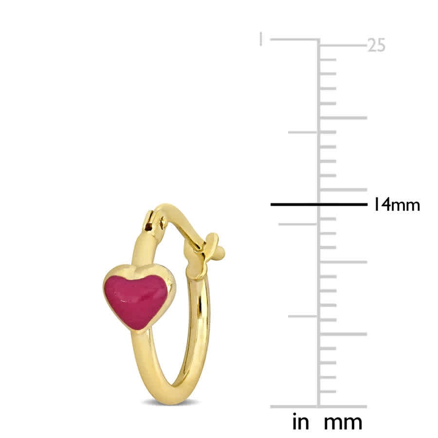 Amour 15mm Pink Enamel Heart Hoop Earrings in 14k Yellow Gold