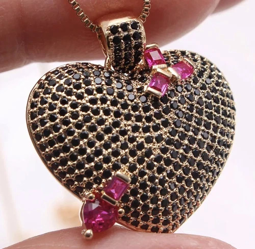18K Gold Plated Onyx Gemstone Heart Necklace Earrings Set Elegant Valentine Gift