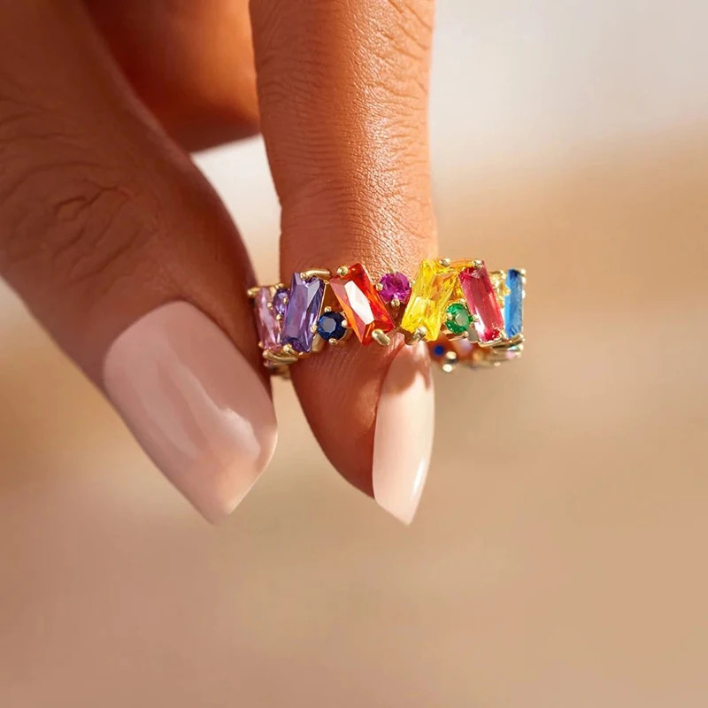 Wedding Band Ring Irregular Geometric Simulated Zirconia Prong Setting Jewelry