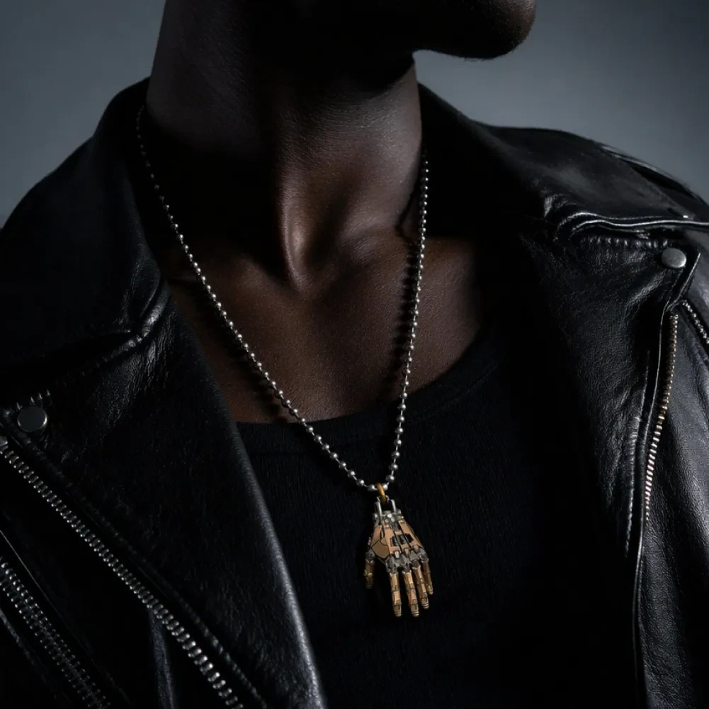 Mechanical Hand Pendant. Movable Metal Fingers. Gifts for Boyfriend
