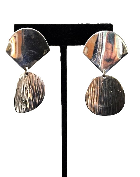 TAXCO Mexico Sterling 925 TT23 MOD Smooth Ridged Drop Pierced Earrings G2U