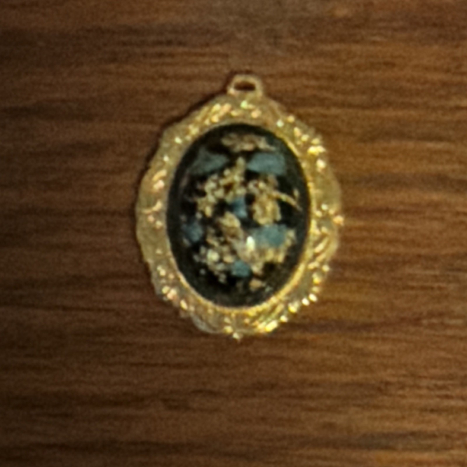 Gold Tone Oval Black Cabochon Stone Bezel Charm Pendant with Bail