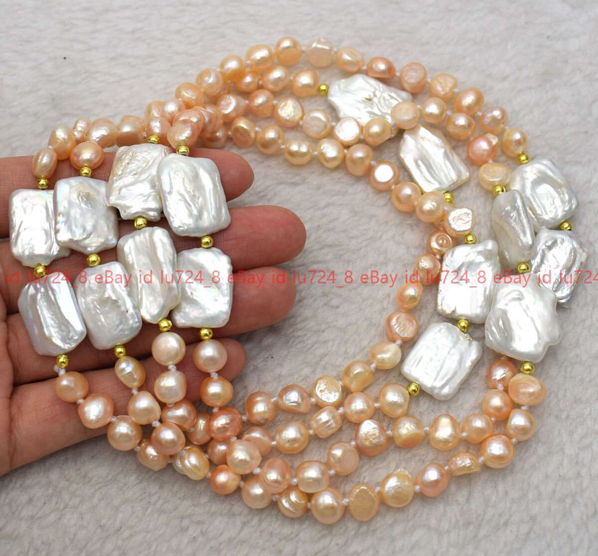 Natural 8-9mm Pink Baroque & White Rectangle Freshwater Pearl Necklace 24-50″