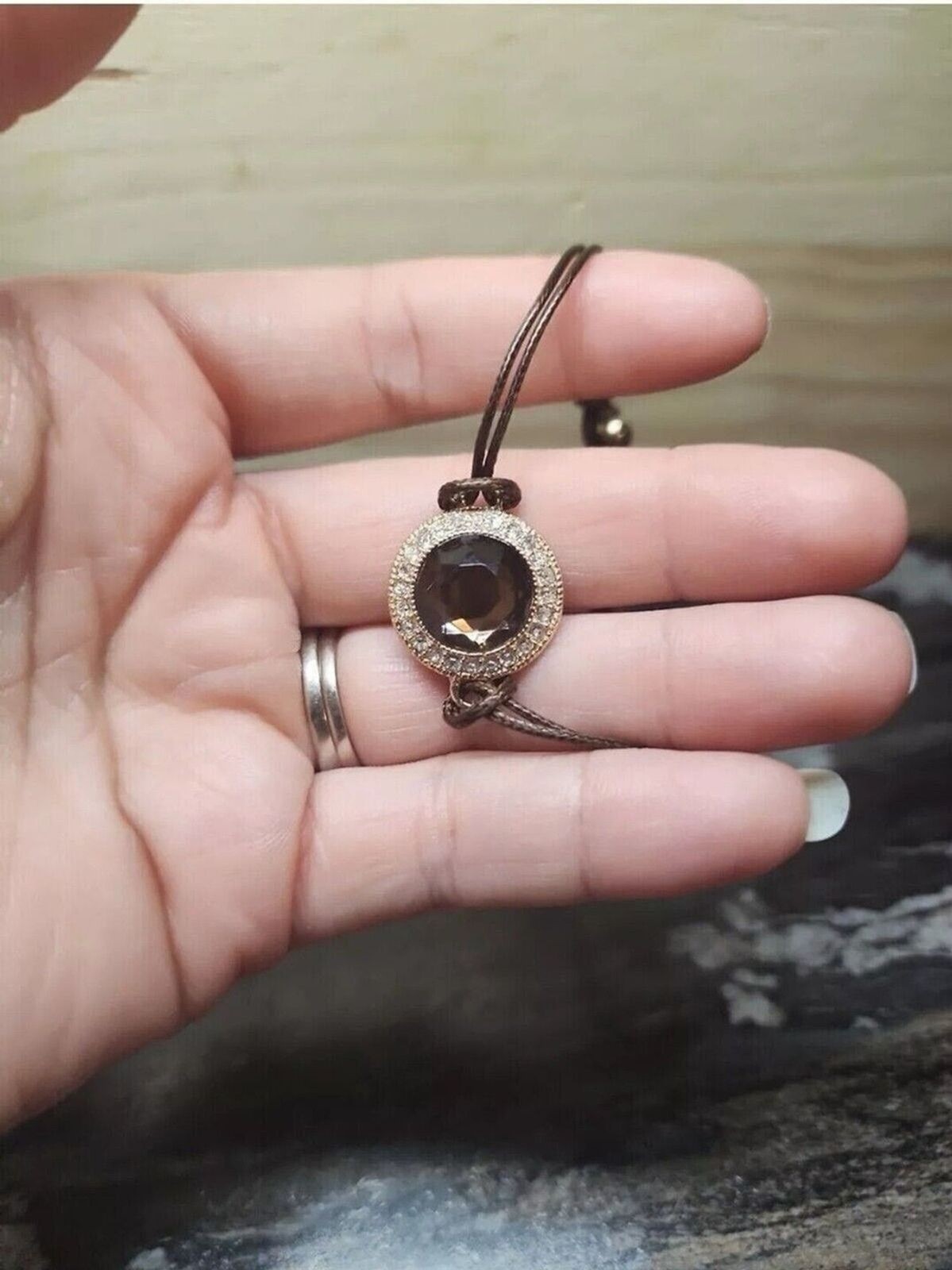 Avon Energy String Bracelet Smokey Topaz Faux Stones Adjustable Cord