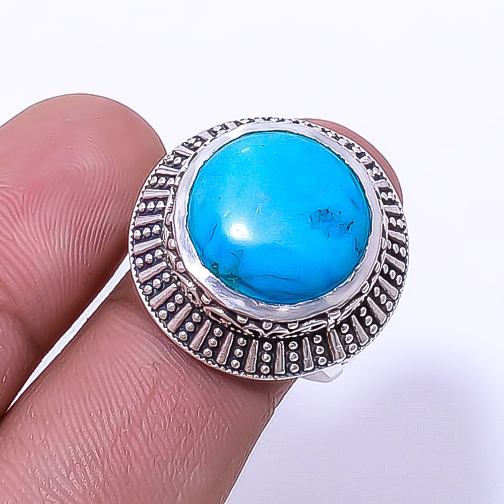 Magnesite Turquoise Fine Art Oxidised 925 Sterling Silver Ring S.7 R_9421_220_4
