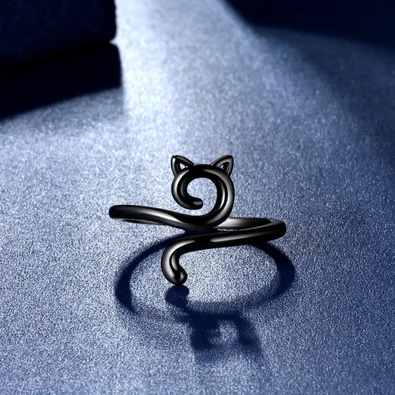 Hook Line Adjustable Animal Cat Ring Knitted Ornament silver