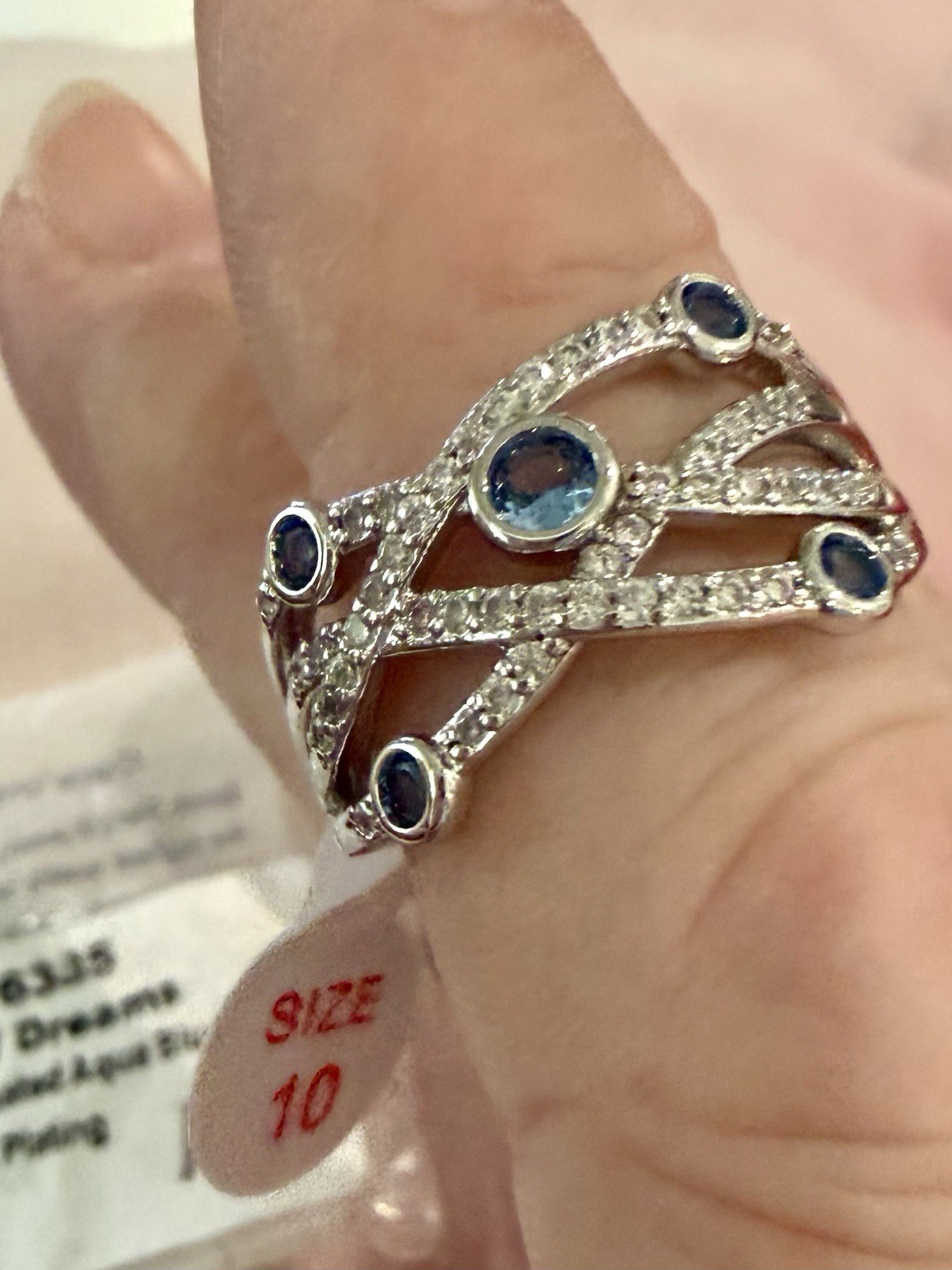 RBP6335 Orbs of Dreams, Aqua Blue Spinel, Rhodium Pl. Sz 10, I Will Bundle!!