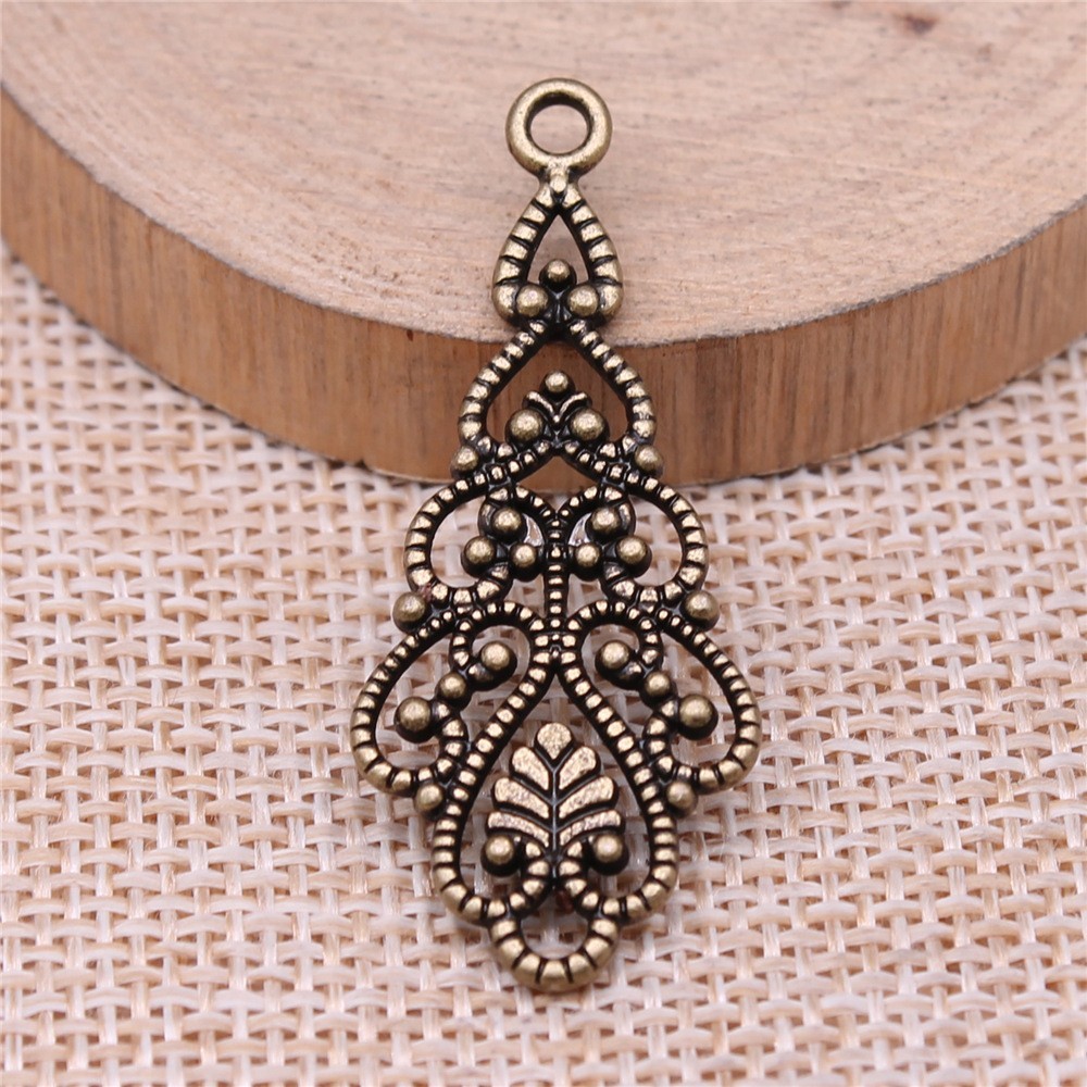 20PCS Antique Bronze Tone Filigree Flower Drop Charm Pendant GGB11