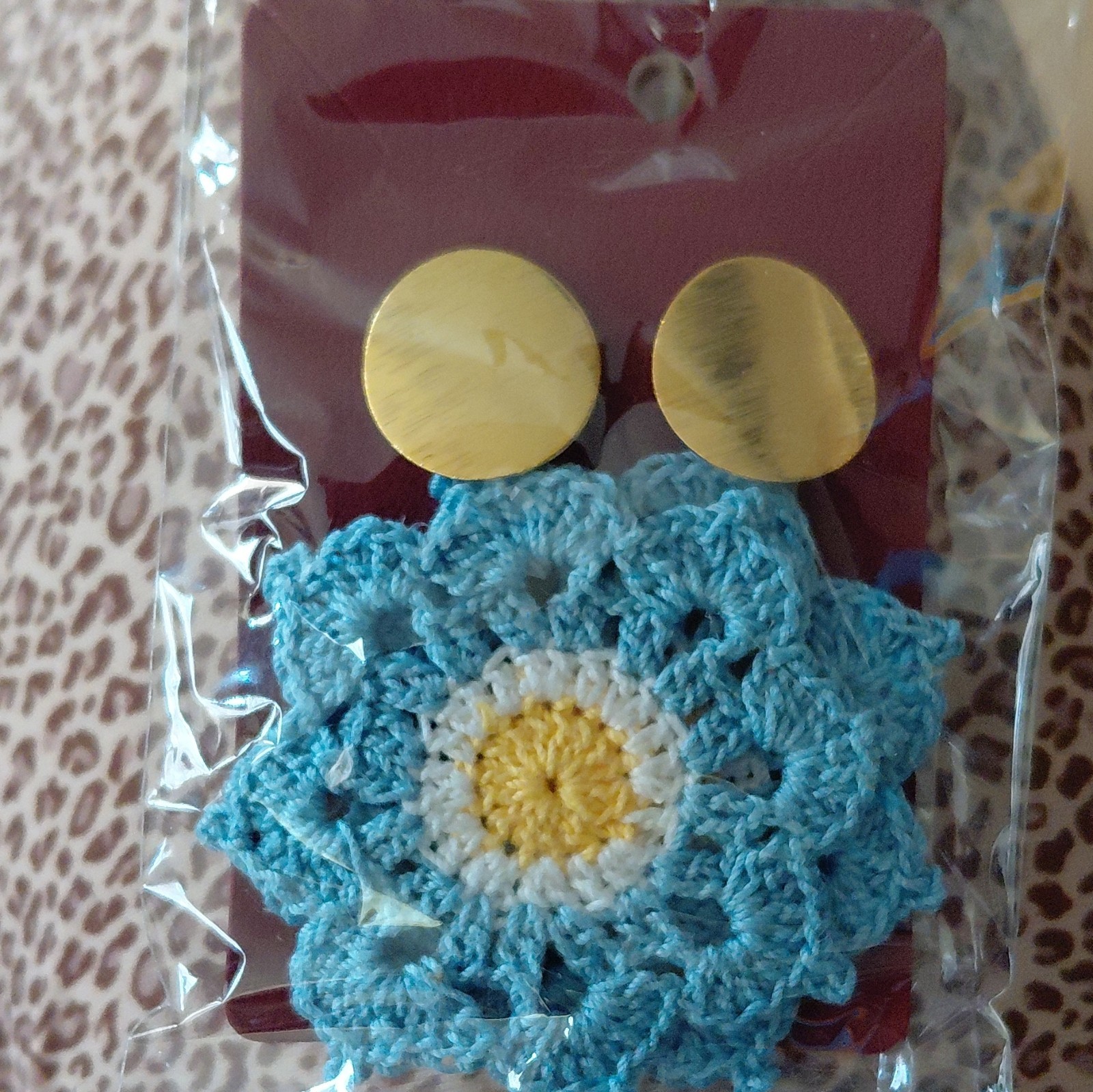 Handmade Crochet Cotton Flower Dangle/Drop Earrings Blue White Yellow Gold Stud