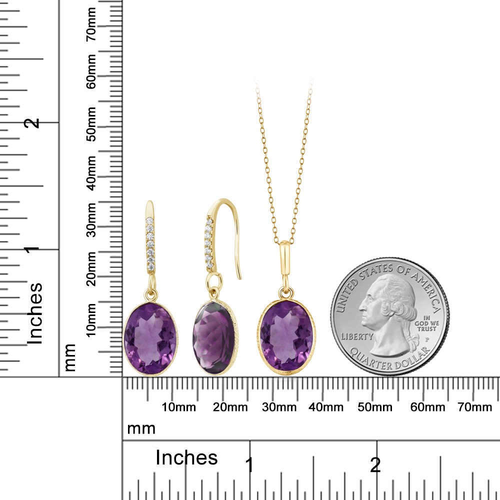 15.00 Ct Amethyst 14x Oval 18K Yellow Gold Plated Silver Jewelry Set 18″ Chain